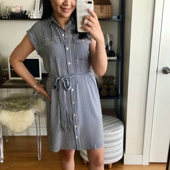 ANN TAYLOR LOFT Navy Blue & White Stripe Dress – Small - Picture 5 of 9